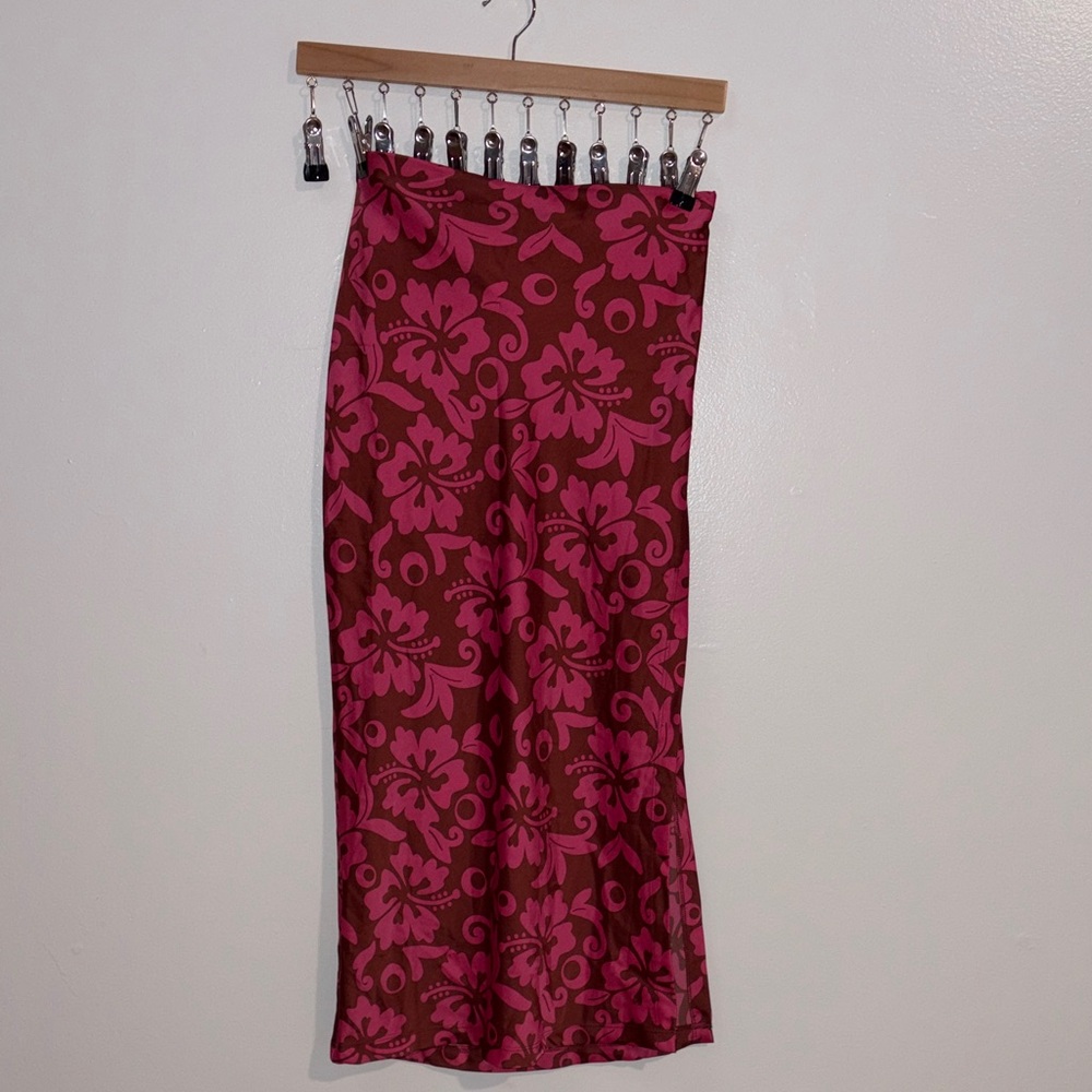 Urban Outfitters Pink and Burgundy Floral Maxi Skirt